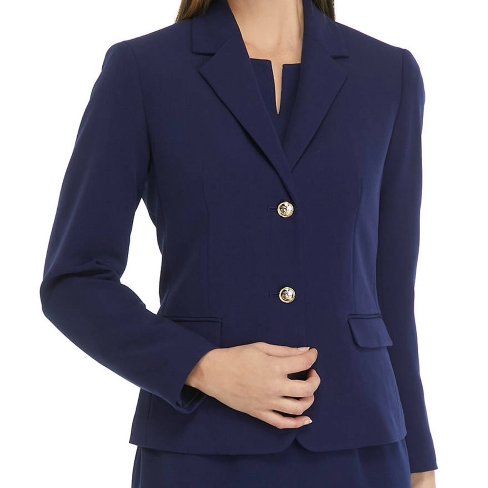 Kasper Women's Stretch Crepe Two-Button Navy Blue Blazer Jacket - Size 6